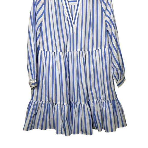 J.CREW Tiered Organic Cotton Poplin Long Sleeve Mini Dress Blue Barrie Stripe XS - Picture 10 of 15